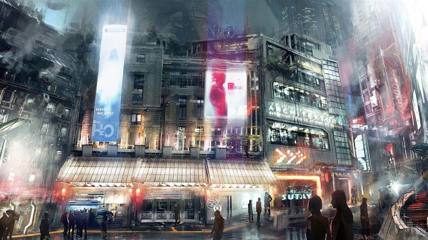 Future night city of art fiction Wallpaperx768 resolution