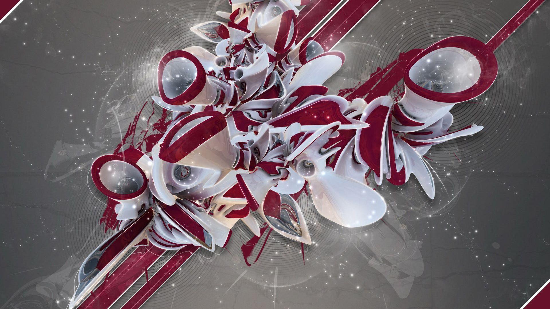 Red and white graffiti shapes 1920x1200 3D Wallpaper - #