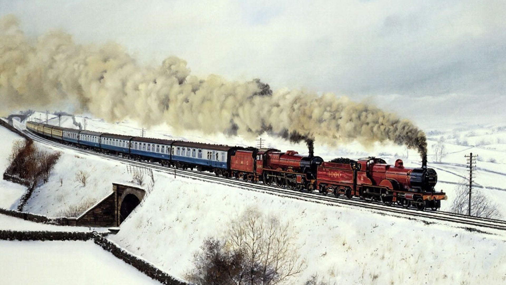 Twin Engine Steam Train Passenger Winter HD wallpaper #