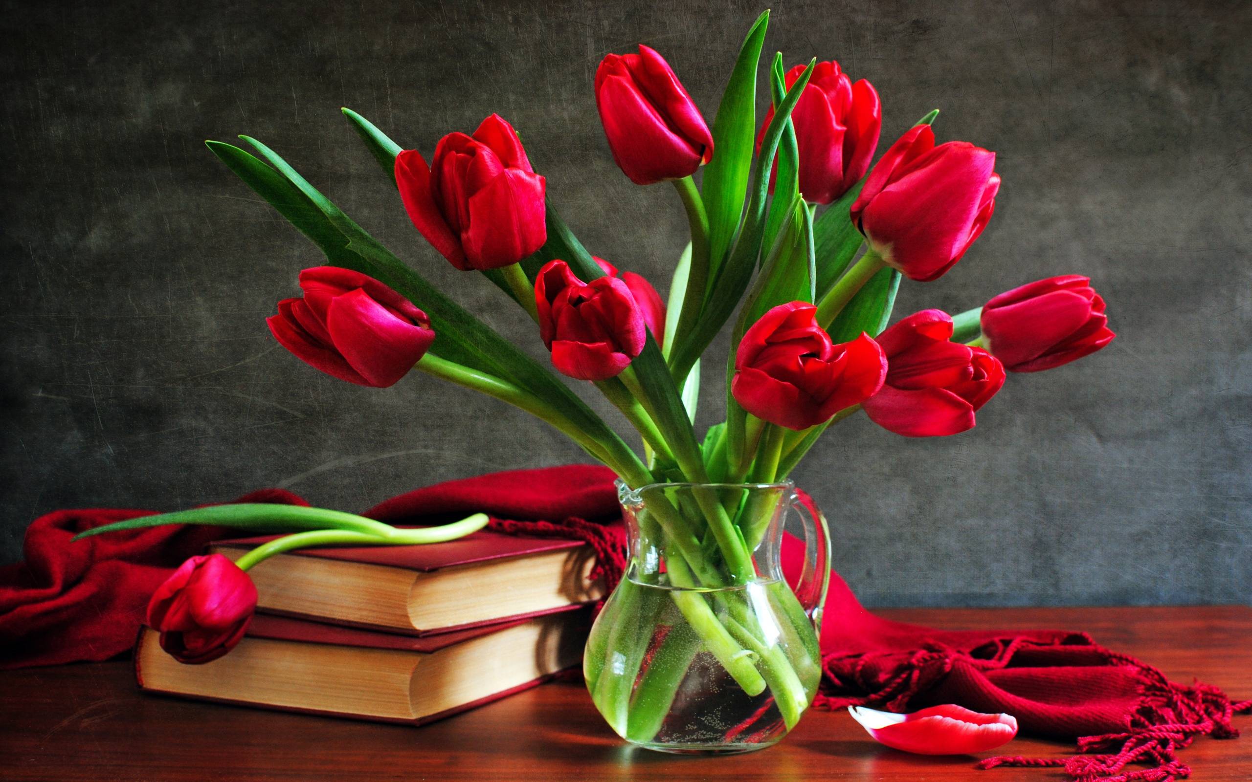 Tulip bouquet still life vase book Wallpaperx1600