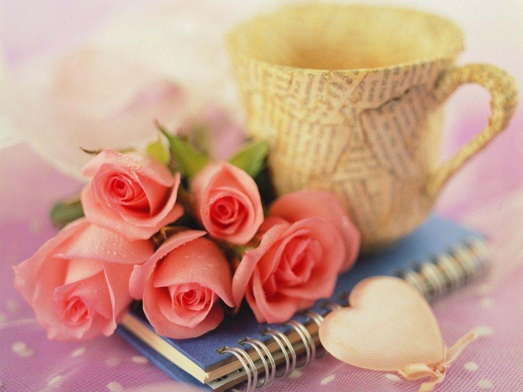 Beautiful Flowers And Love Cup Wallpaper For A Wallpaper