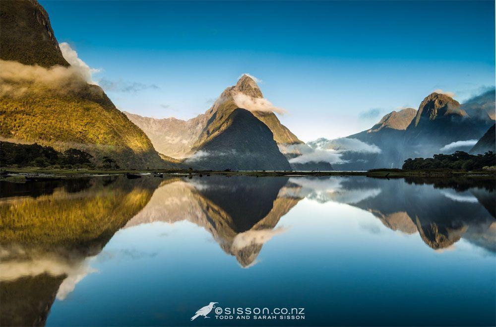 New Zealand Image. Mirror Reflection Milford Sound, Mitre Peak