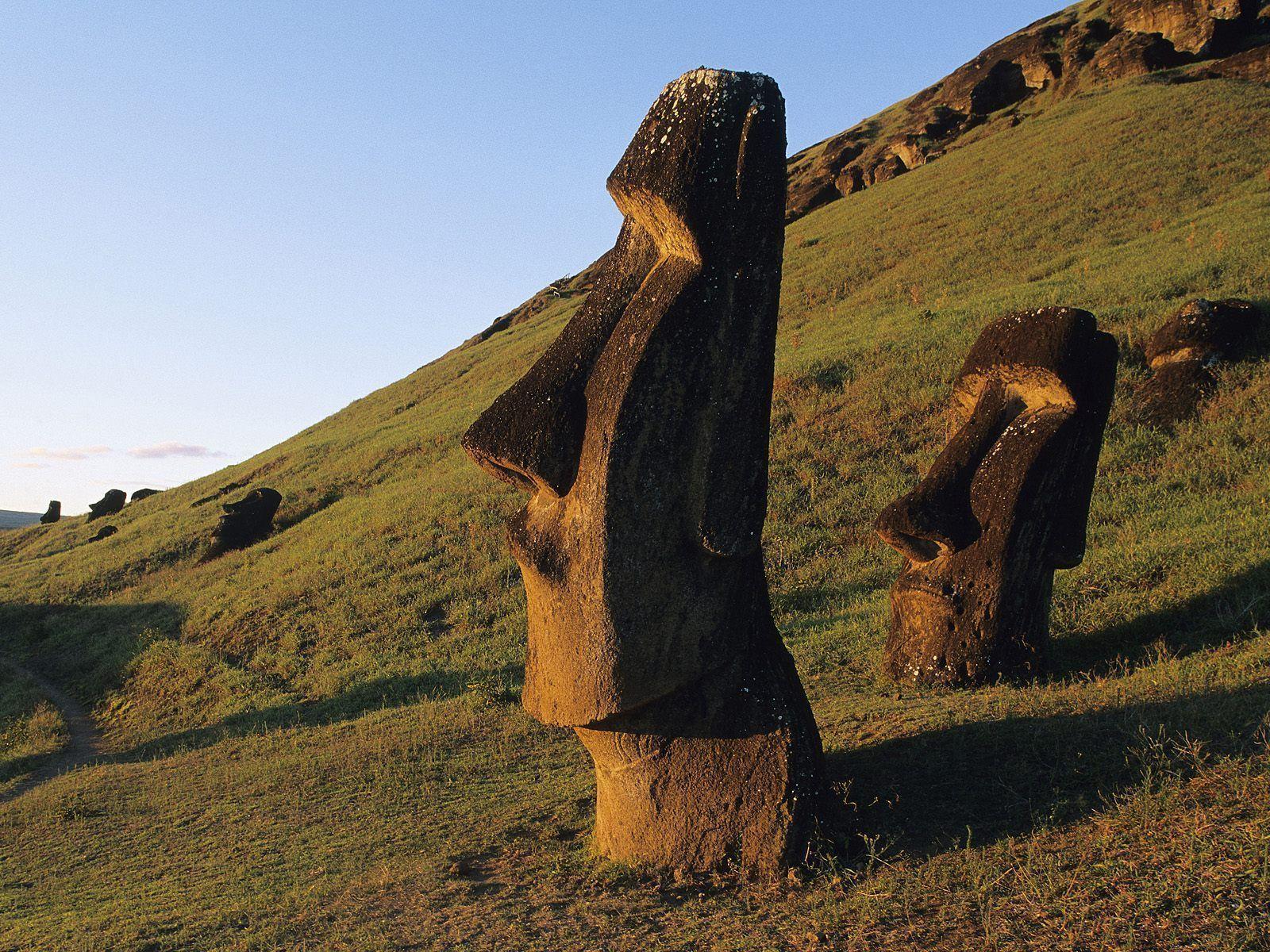 Moai Statues Easter Island Chile postcard, Moai Statues Easter