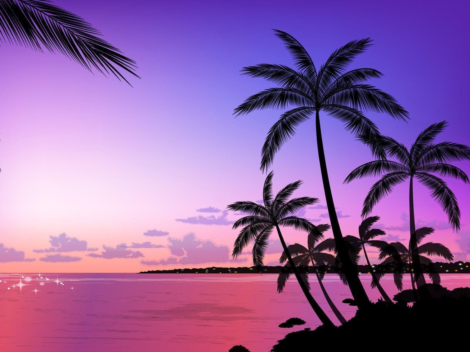 Wallpaper palm trees, vector, evening wallpaper landscapes