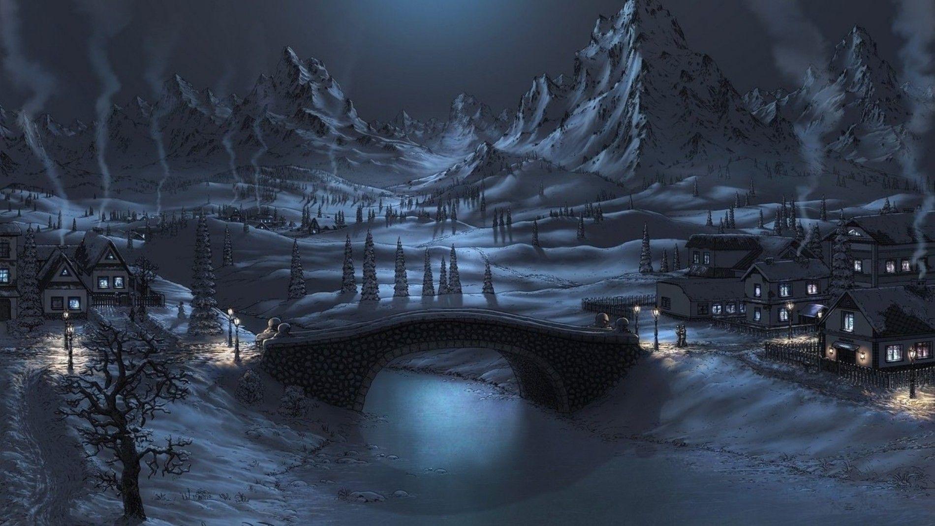 Winter Night Nature Wallpaper