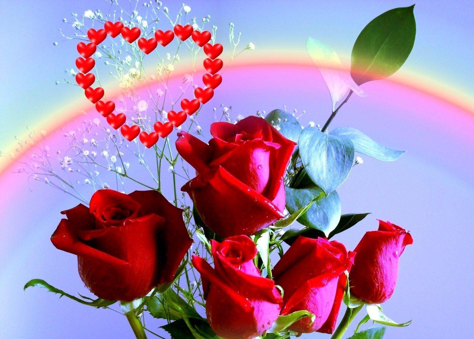 Wallpaper For > Wallpaper Of Red Roses With Heart