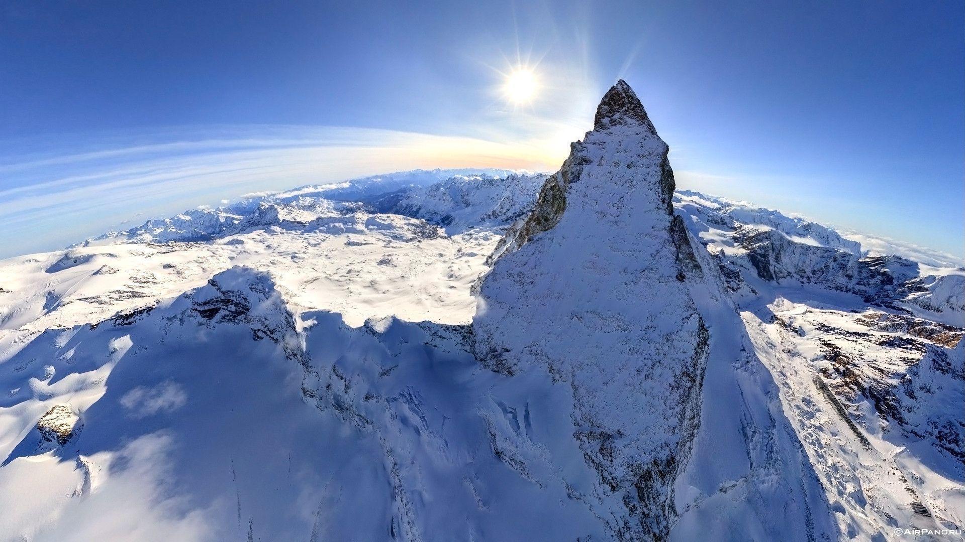 Download Matterhorn Sunlight Fisheye Mountains Landscape Snow