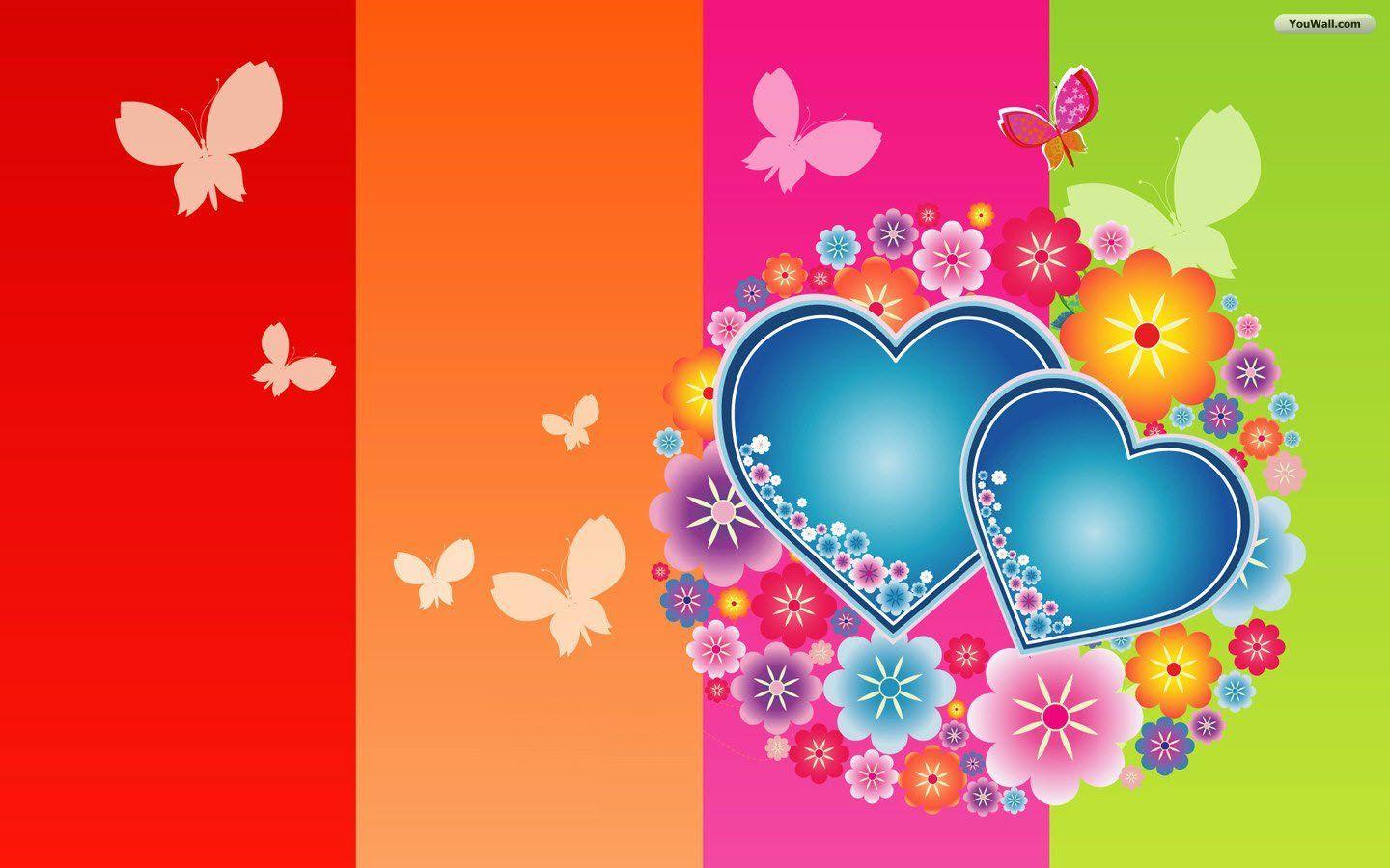 Flowers and hearts wallpaper