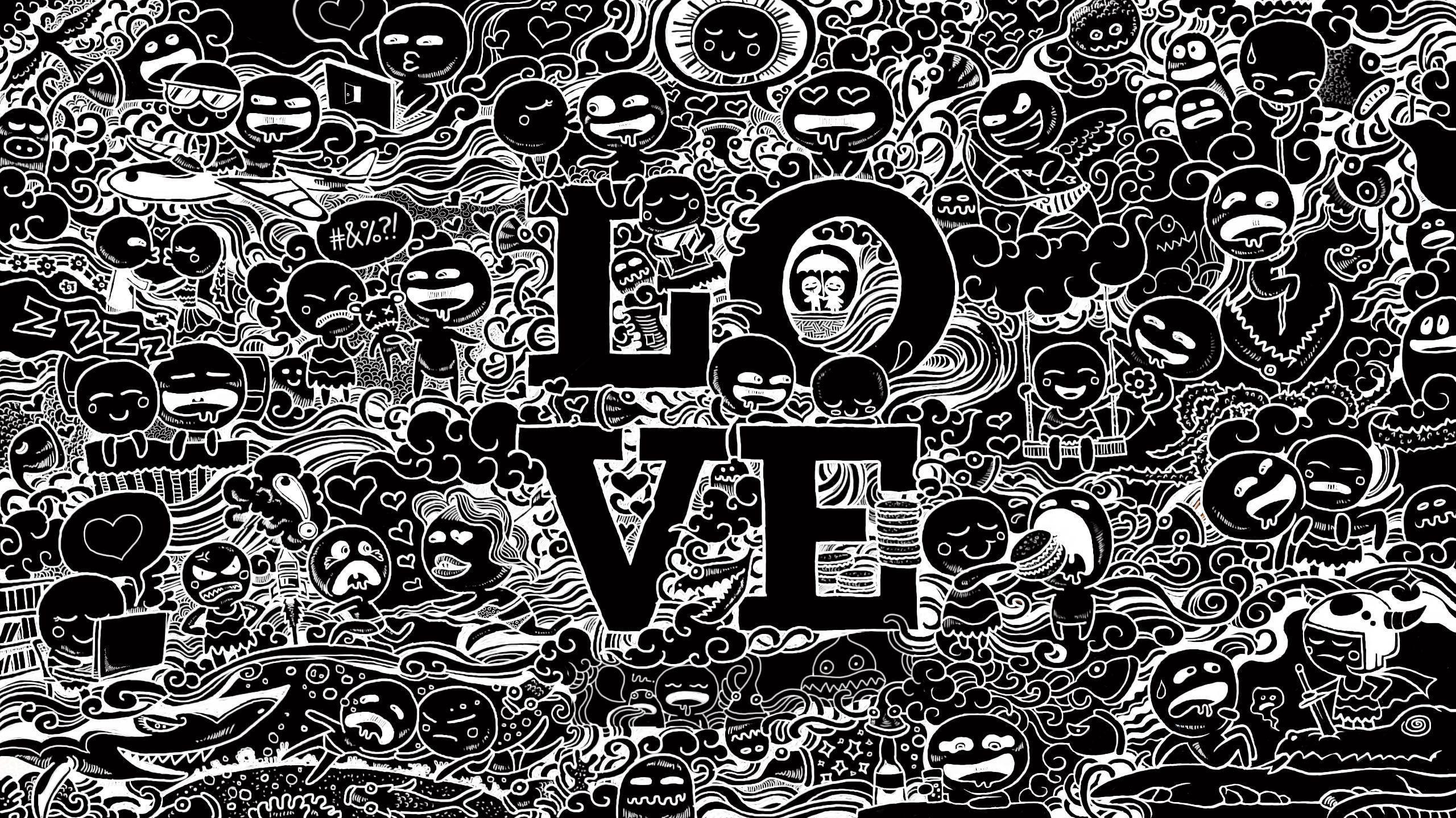 Doodle Art Black and White Wallpaper