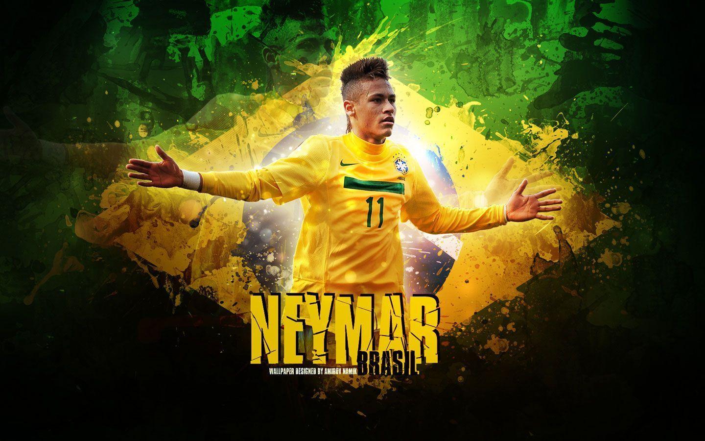 Neymar with Brazil Flag HD Background. High Definition Wallpaper