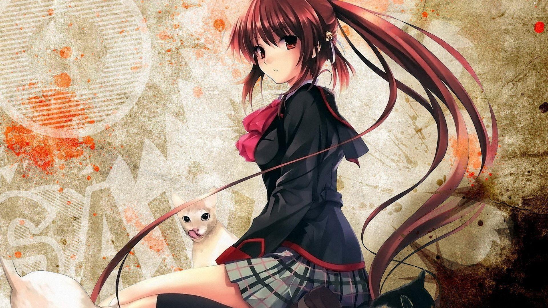 Anime girl with cats Wallpaperx1080 resolution wallpaper