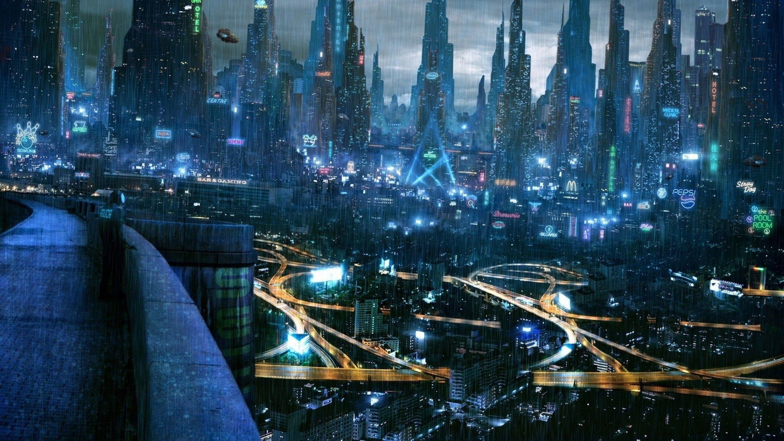 Rainy futuristic city wallpaper #
