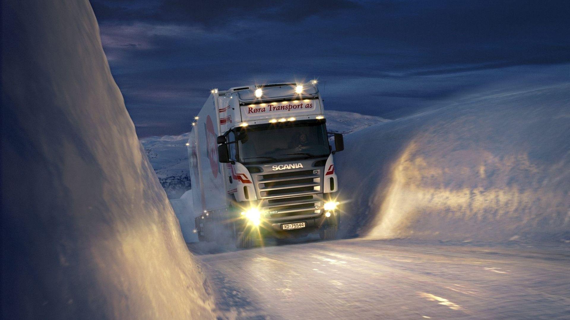 Scania Truck on Snow Road Wallpaper, iPhone Wallpaper, Facebook