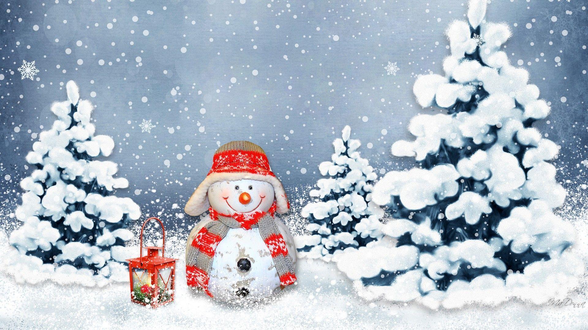 Warm Winter Snowman Light Smiles Christmas HD wallpaper #