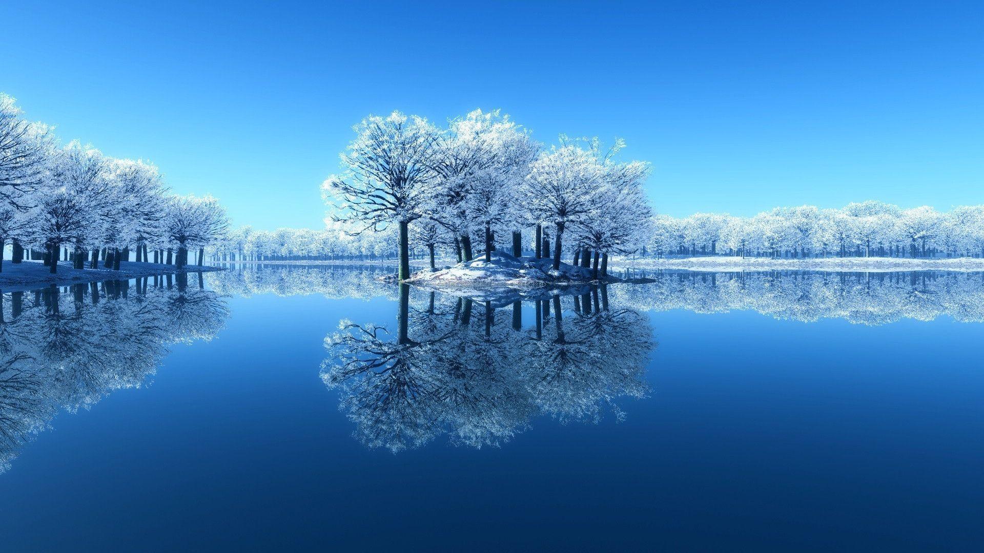 Blue winter lake Wallpaper