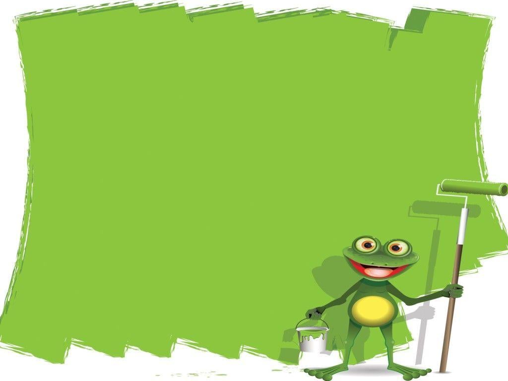 Cartoon Painter Frog Powerpoint PPT Background, Green