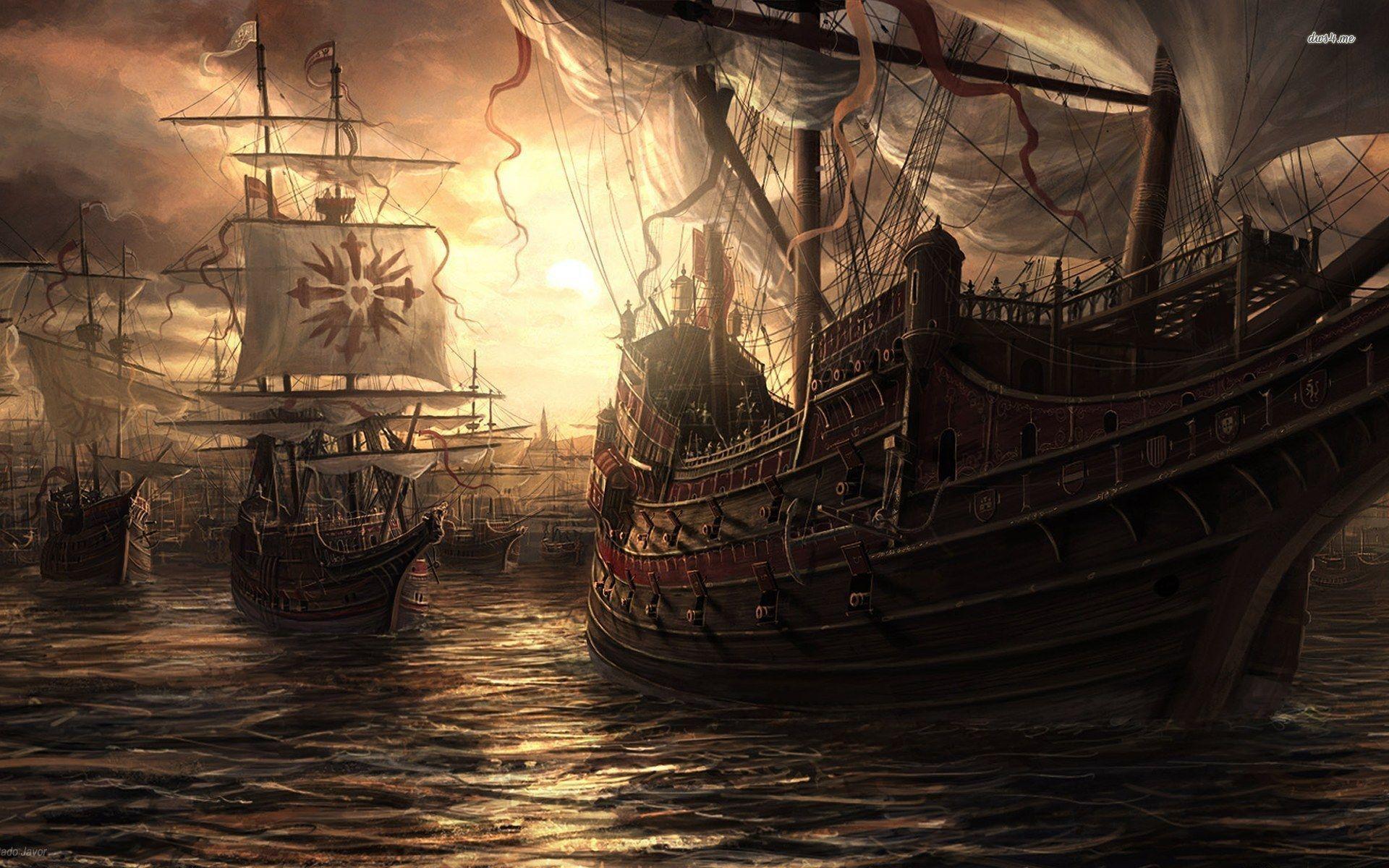 Wallpaper For > Pirate Ship And Map Wallpaper
