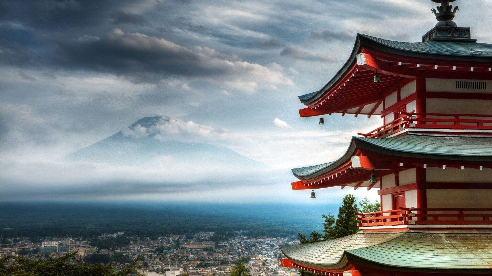 Mount Fuji Temple Wide Wallpaper HD Wallpaper