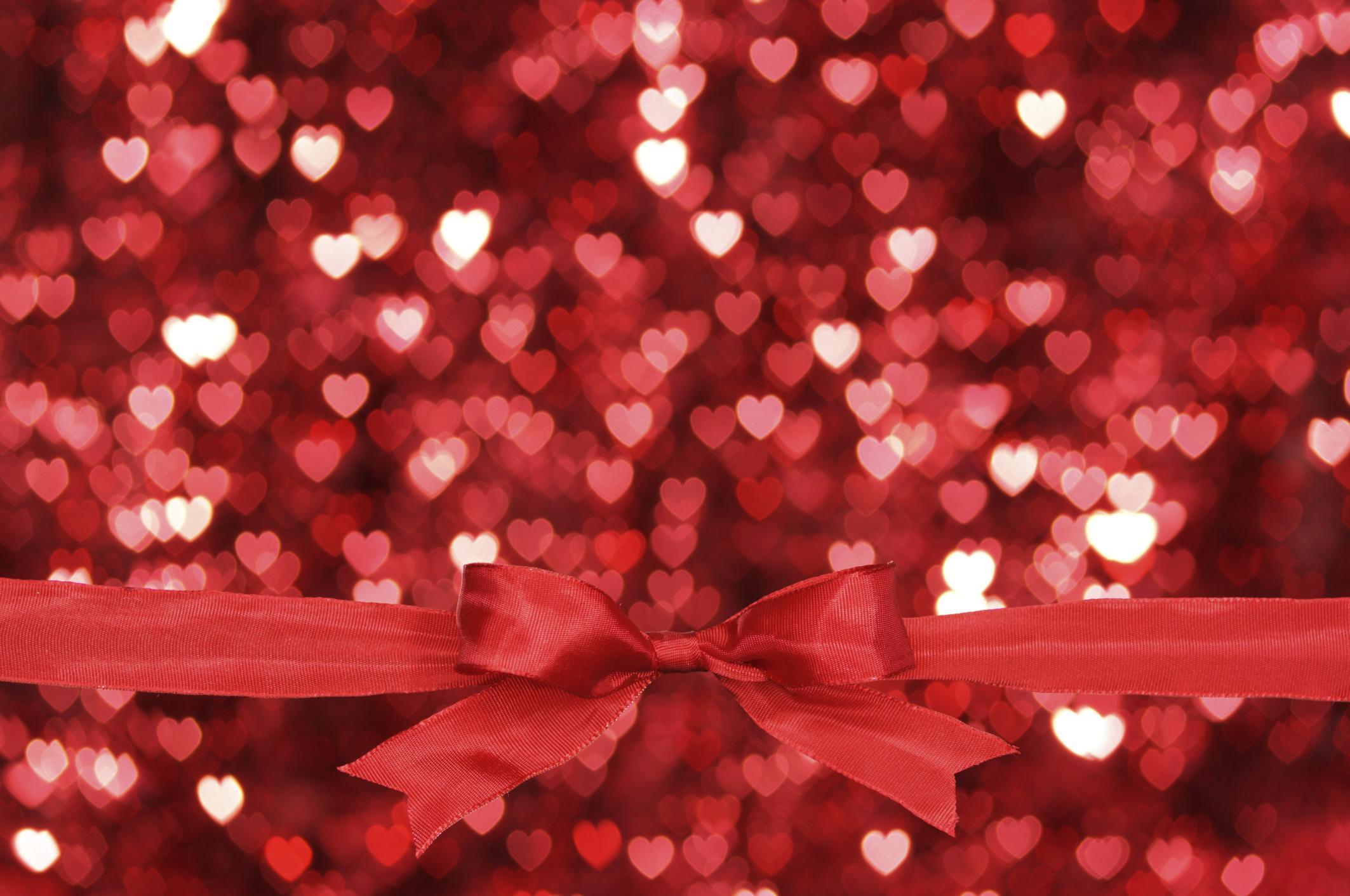 Shining Christmas Love Lights Ribbon Hearts HD wallpaper #
