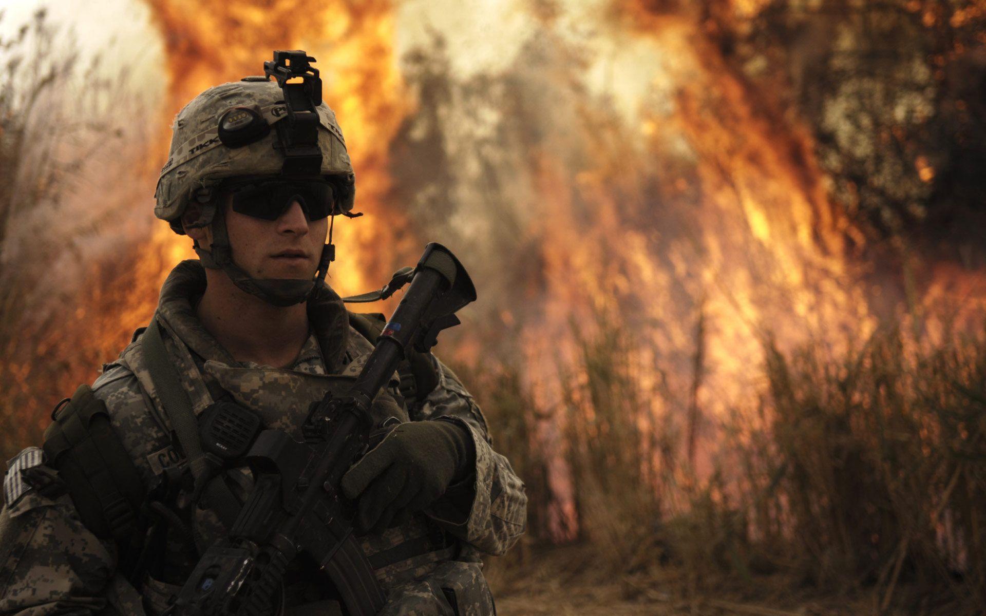 Rifles Army Fire Soldier Sunglasses Forest Fire HD Wallpaper
