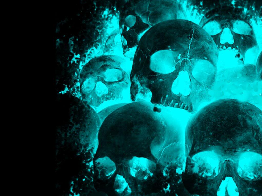 image For > Neon Blue Skull Wallpaper