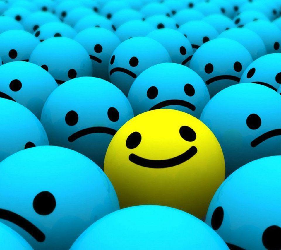 Yellow Smiling Face Stands out Blue Sad Face