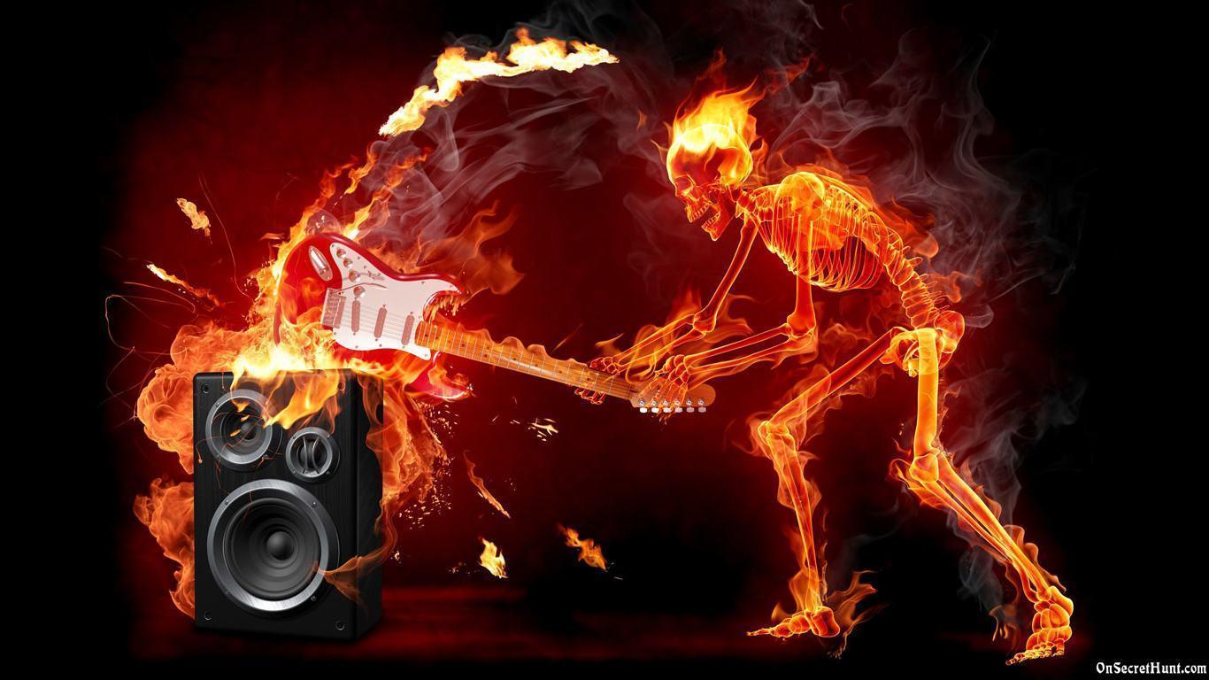 music fire skull wallpaper HD