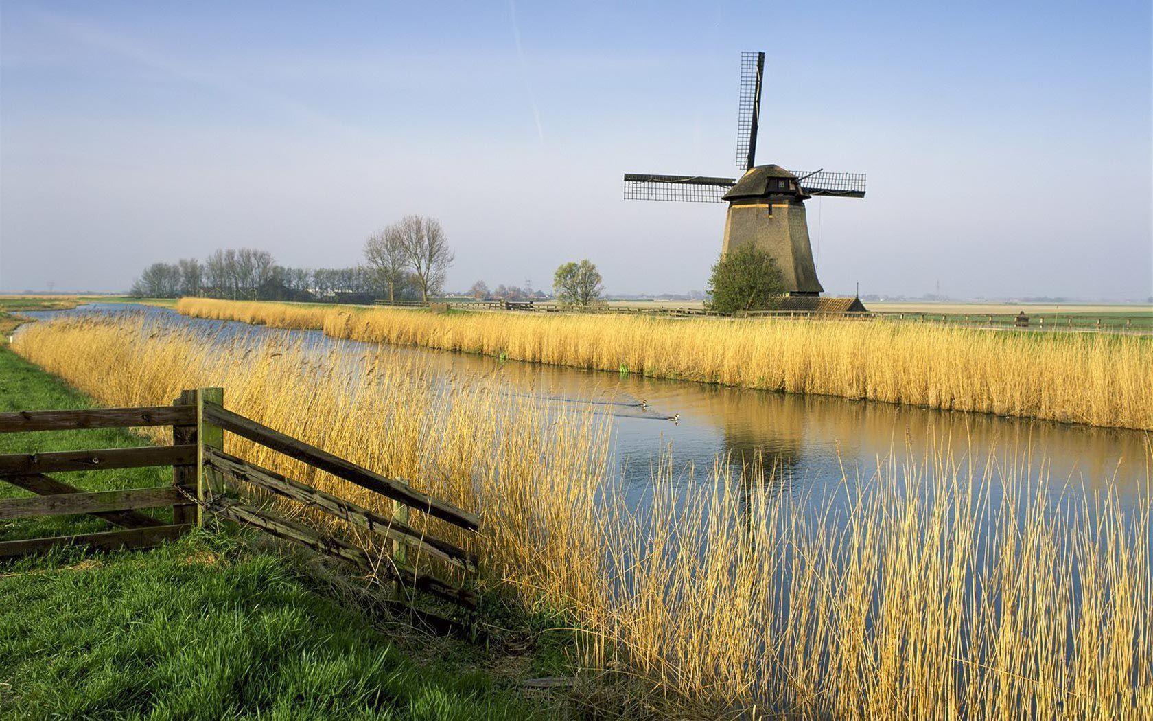 Windmill And River Wallpaper High Definition 5 Wallpaper