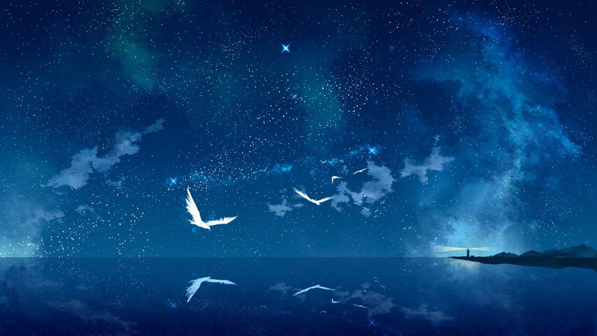 Wallpaper For > Blue Night Sky Stars Wallpaper