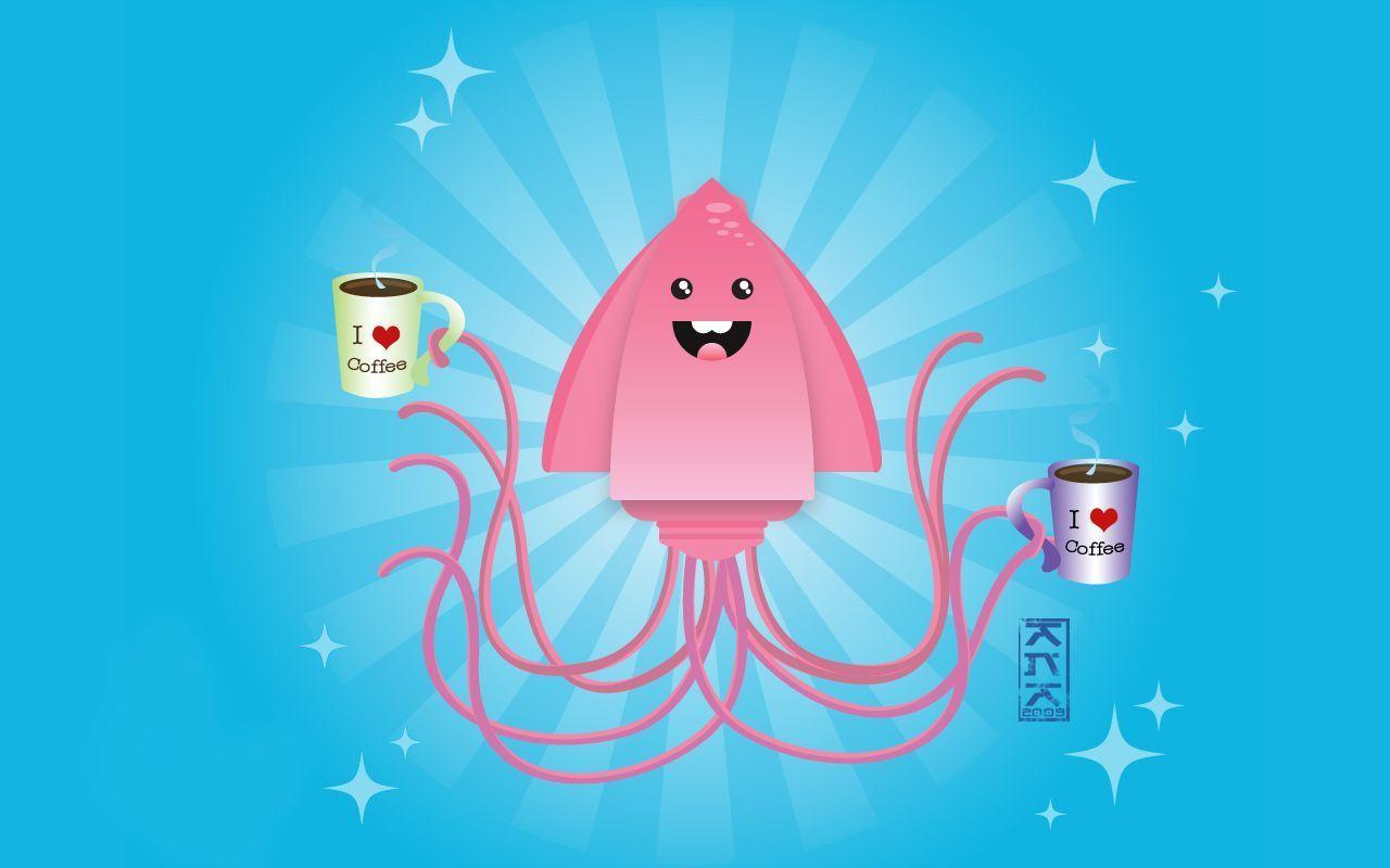 Free Wallpaper: Super Perky Squid. coffee cup adventures