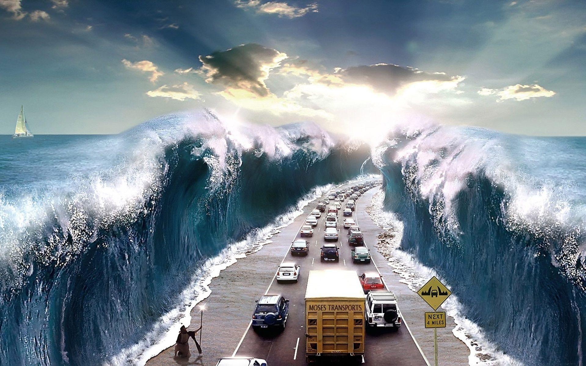 Tsunami Hitting the Highway Wallpaper and