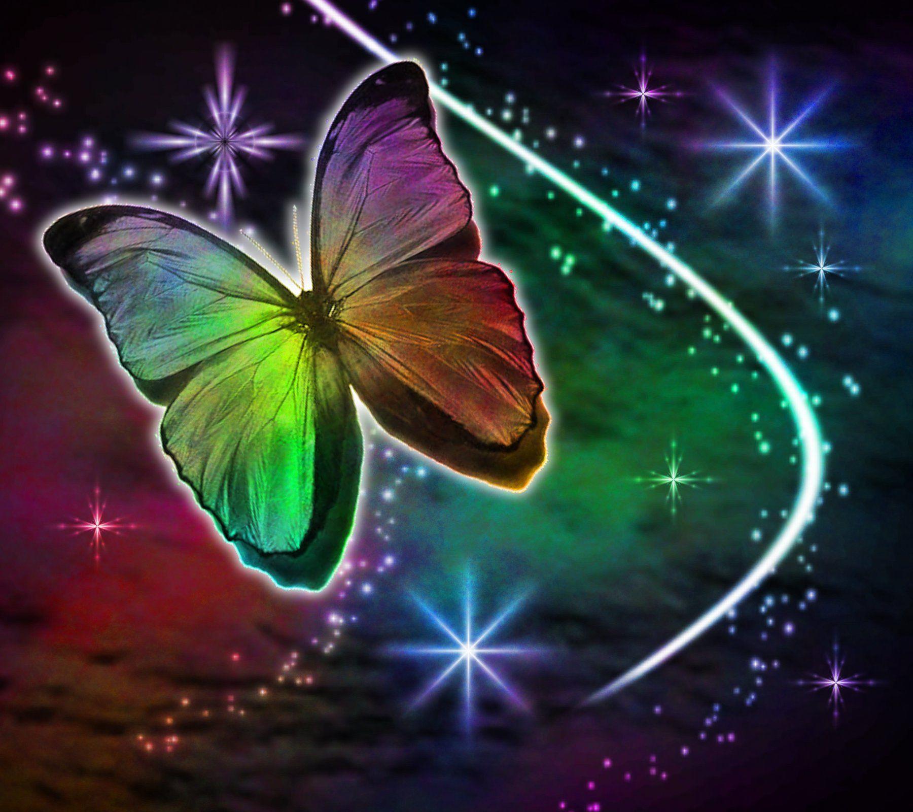 Free Multi Colored Butterfly With Stars Background 1800x1600