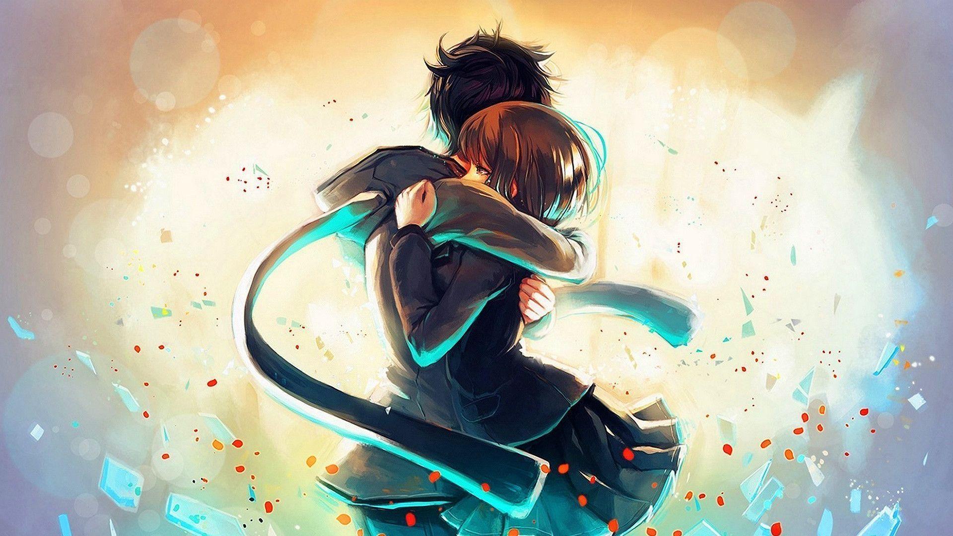 Anime boy girl hug Wallpaper