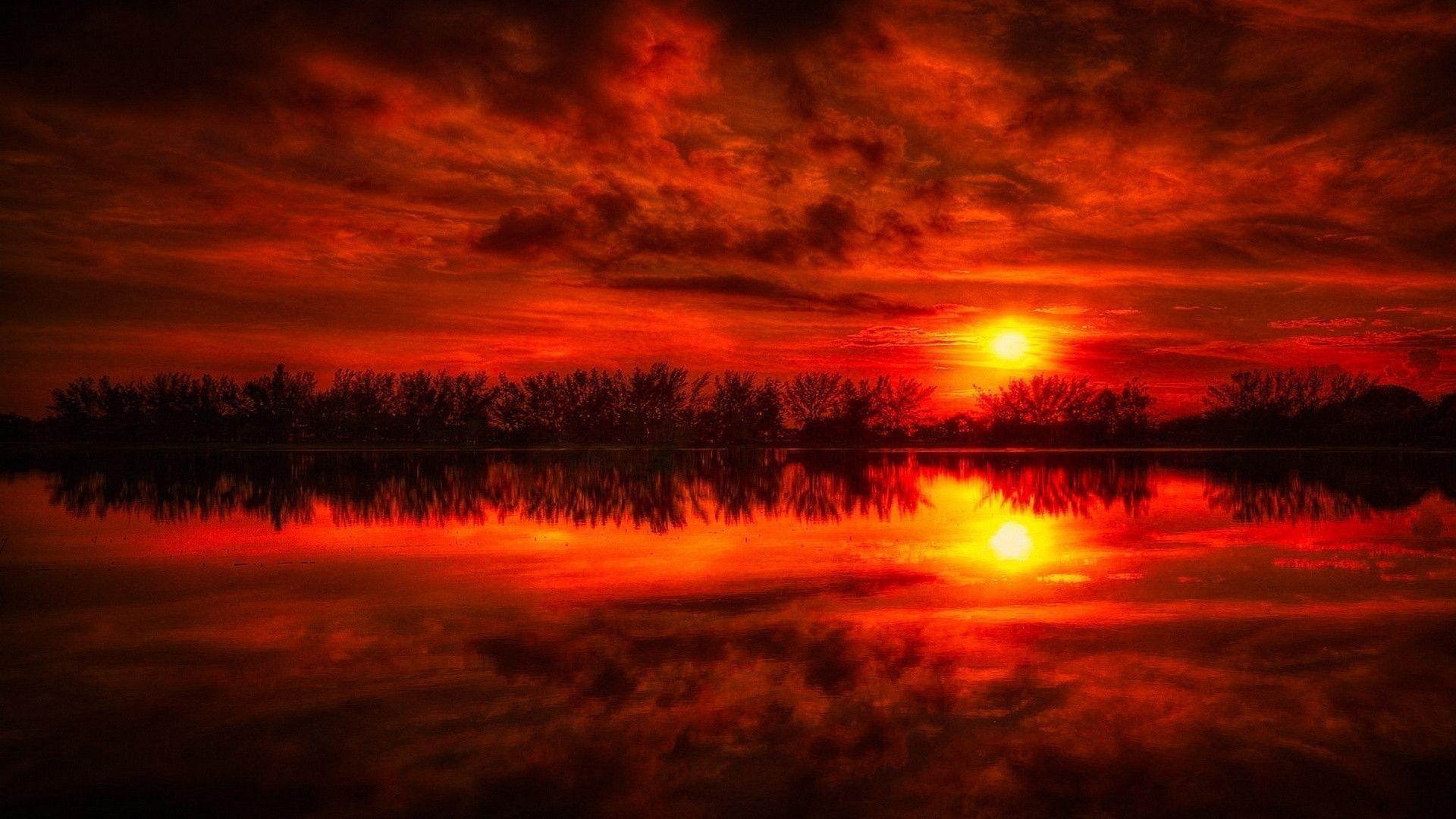 Fire Red Sunset Reflection Sea desktop PC and Mac wallpaper