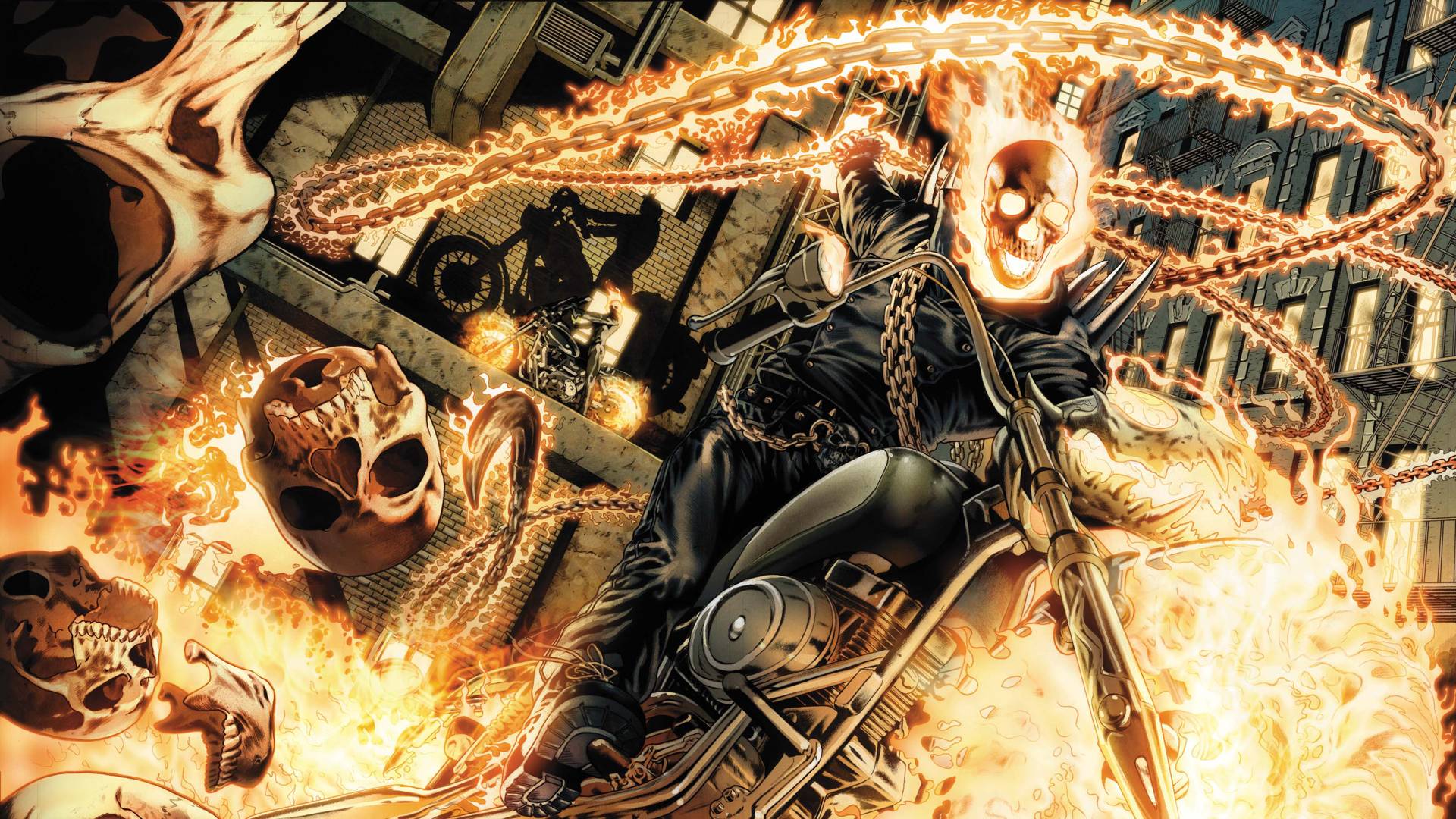 Download Ghost Rider Motorcycle Fire Flame Skull Chain wallpaper