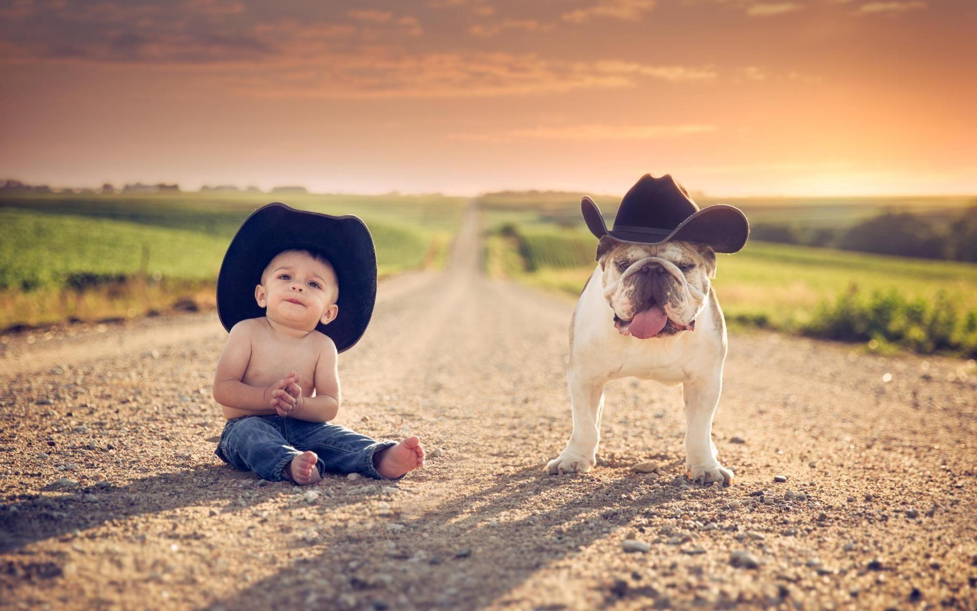 Little Boy With Bull Dog, Funny Wallpaper