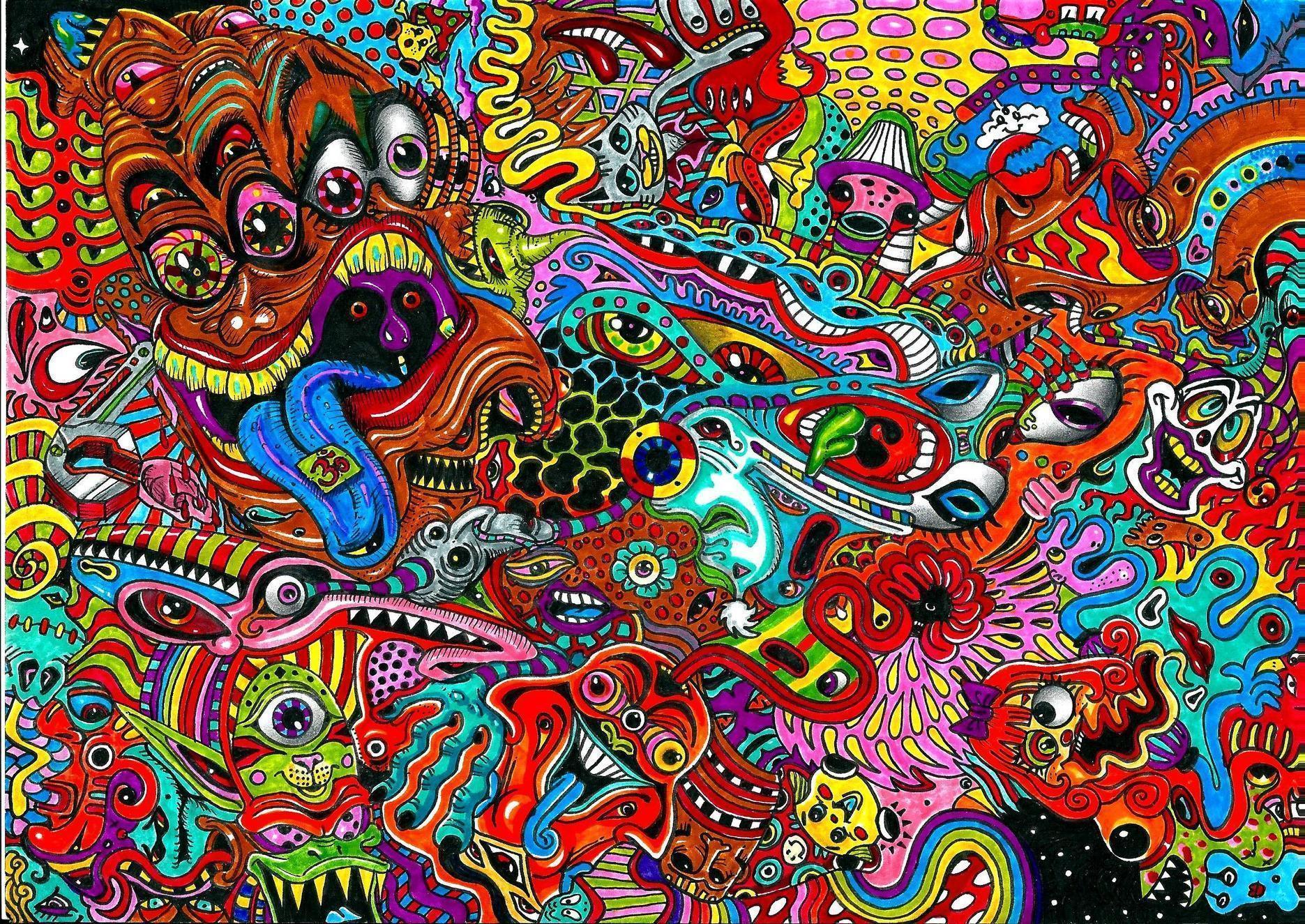 Psychedelic art color detail dark monsters wallpaperx1656