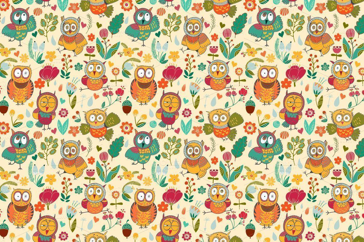 Wallpaper For > Cute Owl Pattern Wallpaper