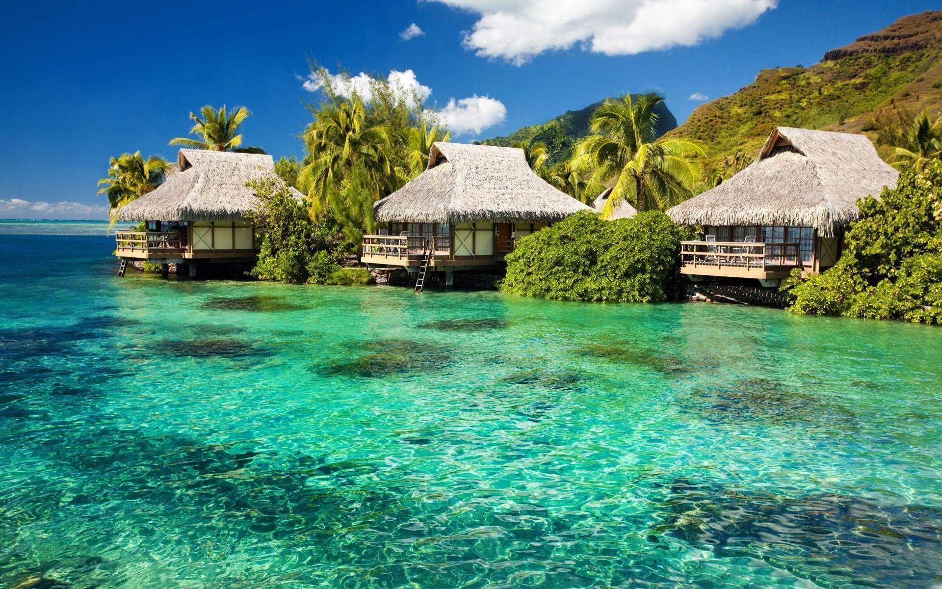 Water Bungalows On A Tropical Island Island Travel Landscape