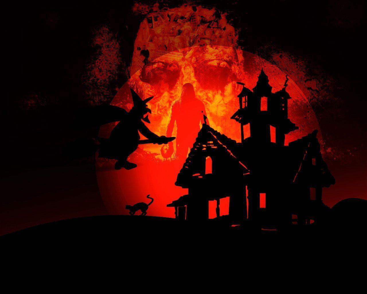 Free Wallpaper Witch and Haunted House wallpaper