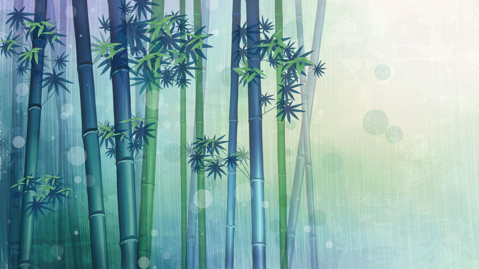 Hd Bamboo And Rain Painting Desktop Background Widescreen and HD