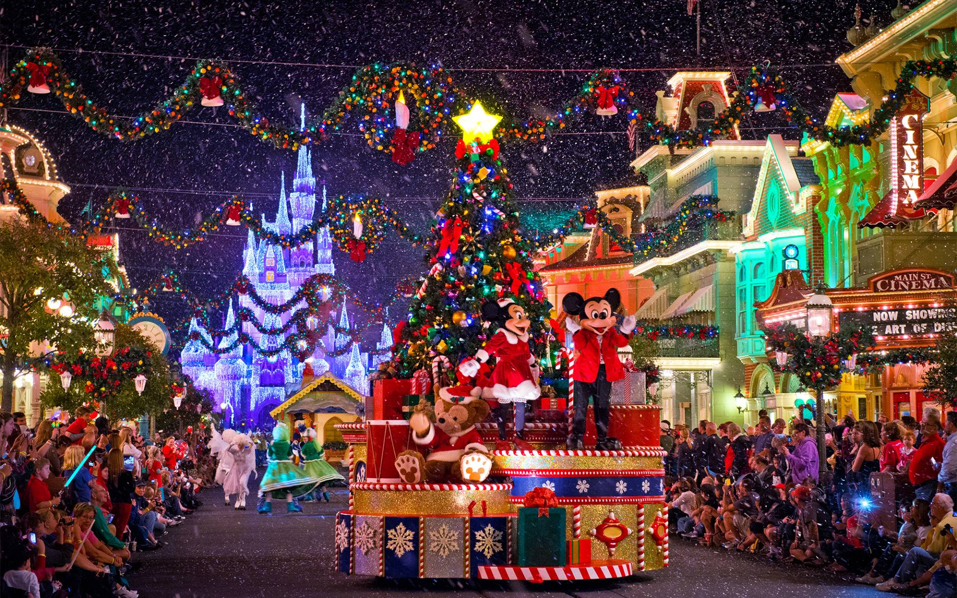 Disney Christmas Parade on Main Street widescreen wallpaper. Wide
