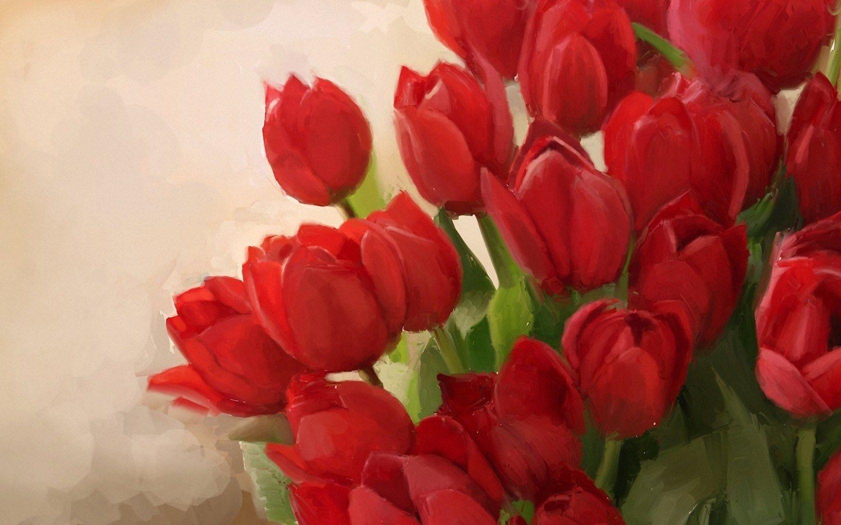 Tulips Red Flowers Art HD Wallpaper