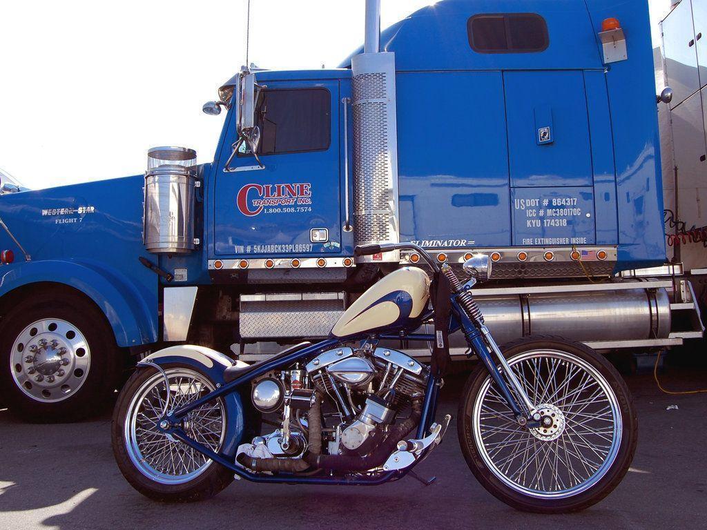 Big rig 18 wheeler Harley bike