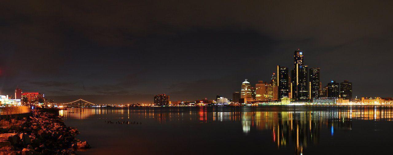 Detroit Skyline At Night By Gynormus Cranius