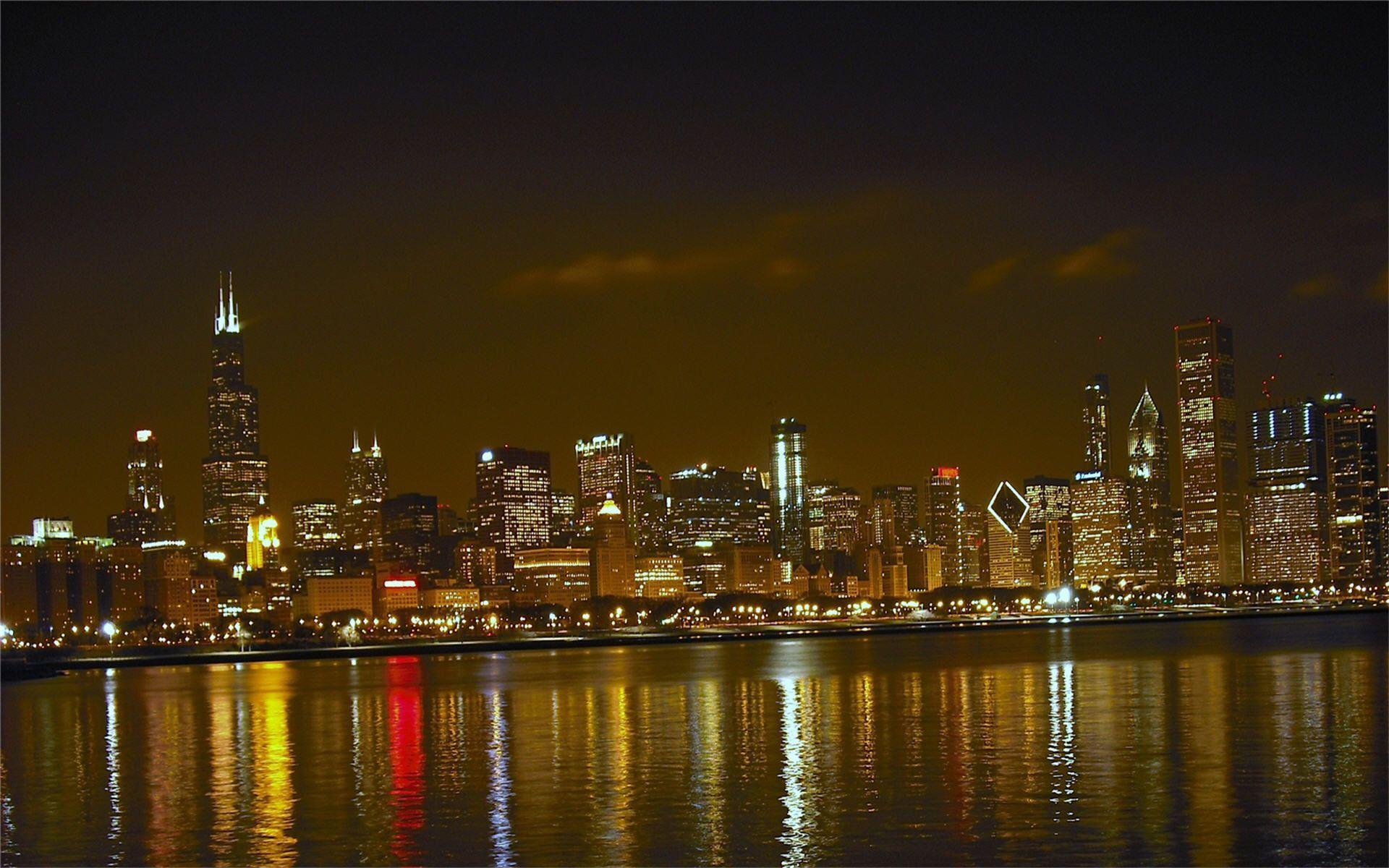Chicago Skyline At Night Picture Wallpaper
