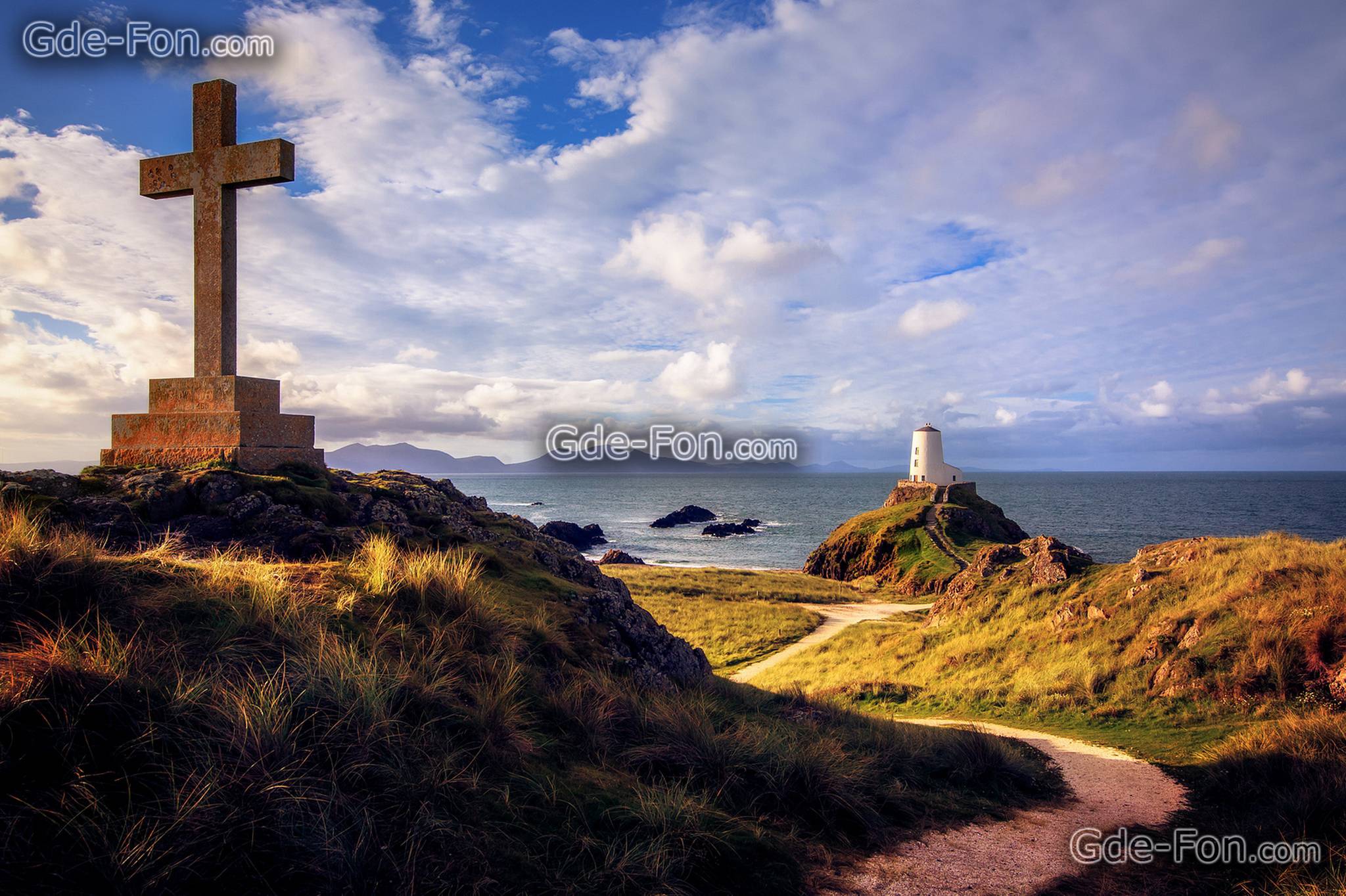 Download wallpaper lighthouse, Llanddwyn Island, Anglesey, Wales