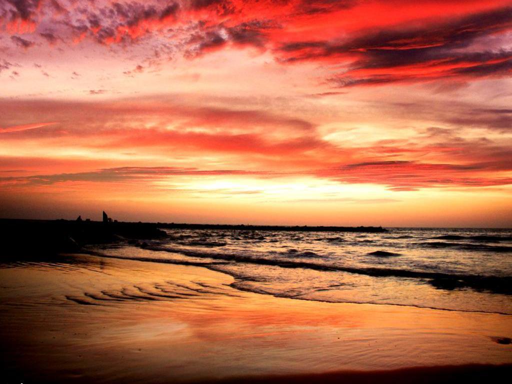 Red Beach Sunset Background 1 HD Wallpaper