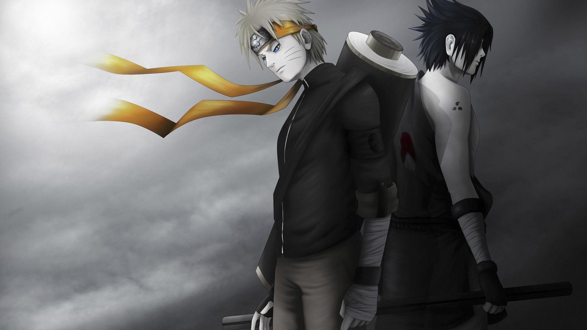 Wallpaper HD 1080p Black And White Naruto Sasuke