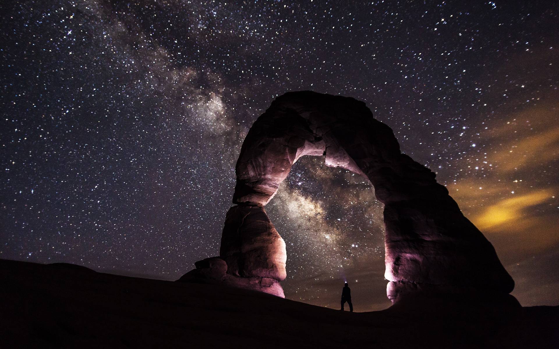 Arch Person Night Stars Galaxy Milky Way Rocks Stones High Quality